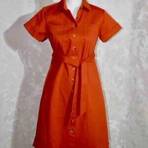 Chadwicks Petite Rust Orange Linen Blend Button-Up Shirtdress 4P